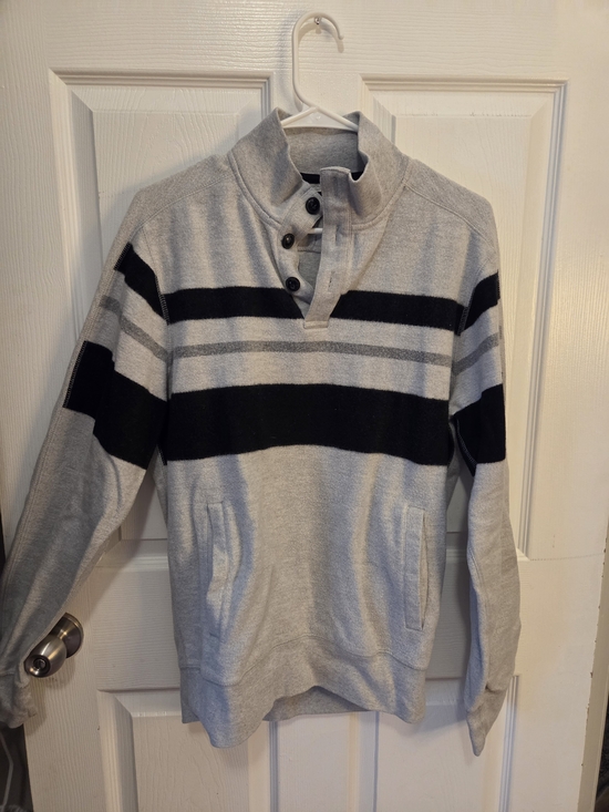 Chaps Other - Chaps Men's Gray and Black Striped Zip-Up Sweater